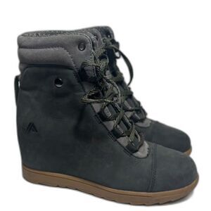FORSAKE Alma Leather Lace Up Waterproof Wedge Ankle Boots Sz 6 Gray Blue Winter
